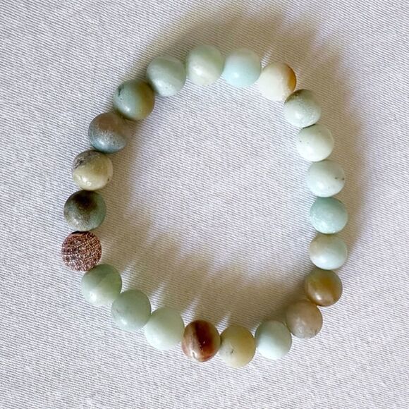 8mm Matte Amazonite Stretch Bracelet with 8mm Pave Rose Gold Spacer - Picture 3 of 4